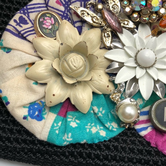 The Sak Black Crocheted Crossbody Custom Embellished,Jewelry,Fabric Vintage Bag - Picture 9 of 17